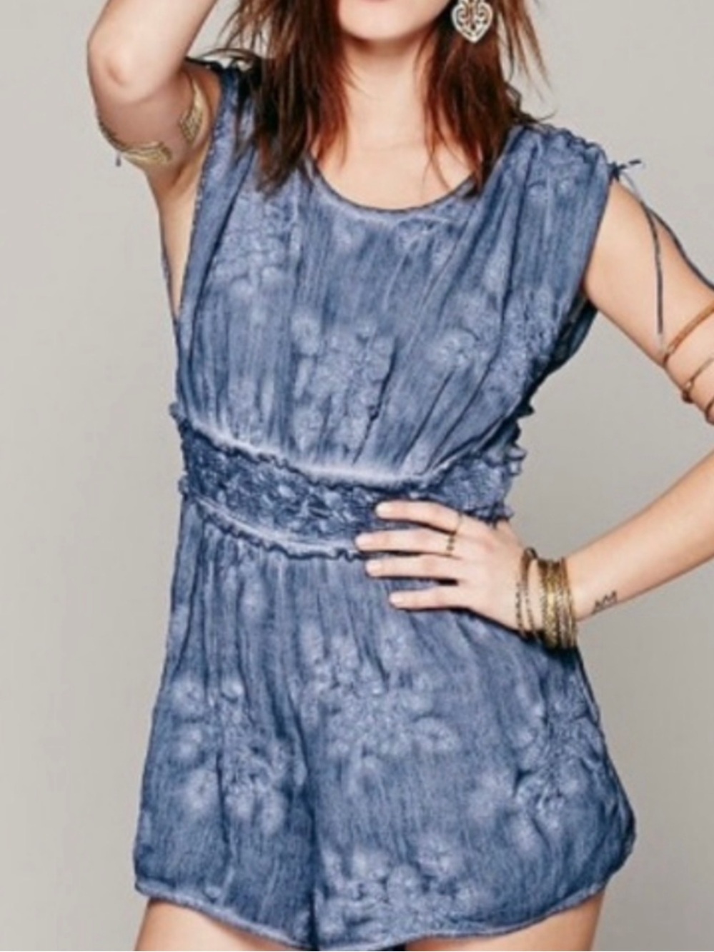 Free People Dusty Blue Sleeveless Textured Romper